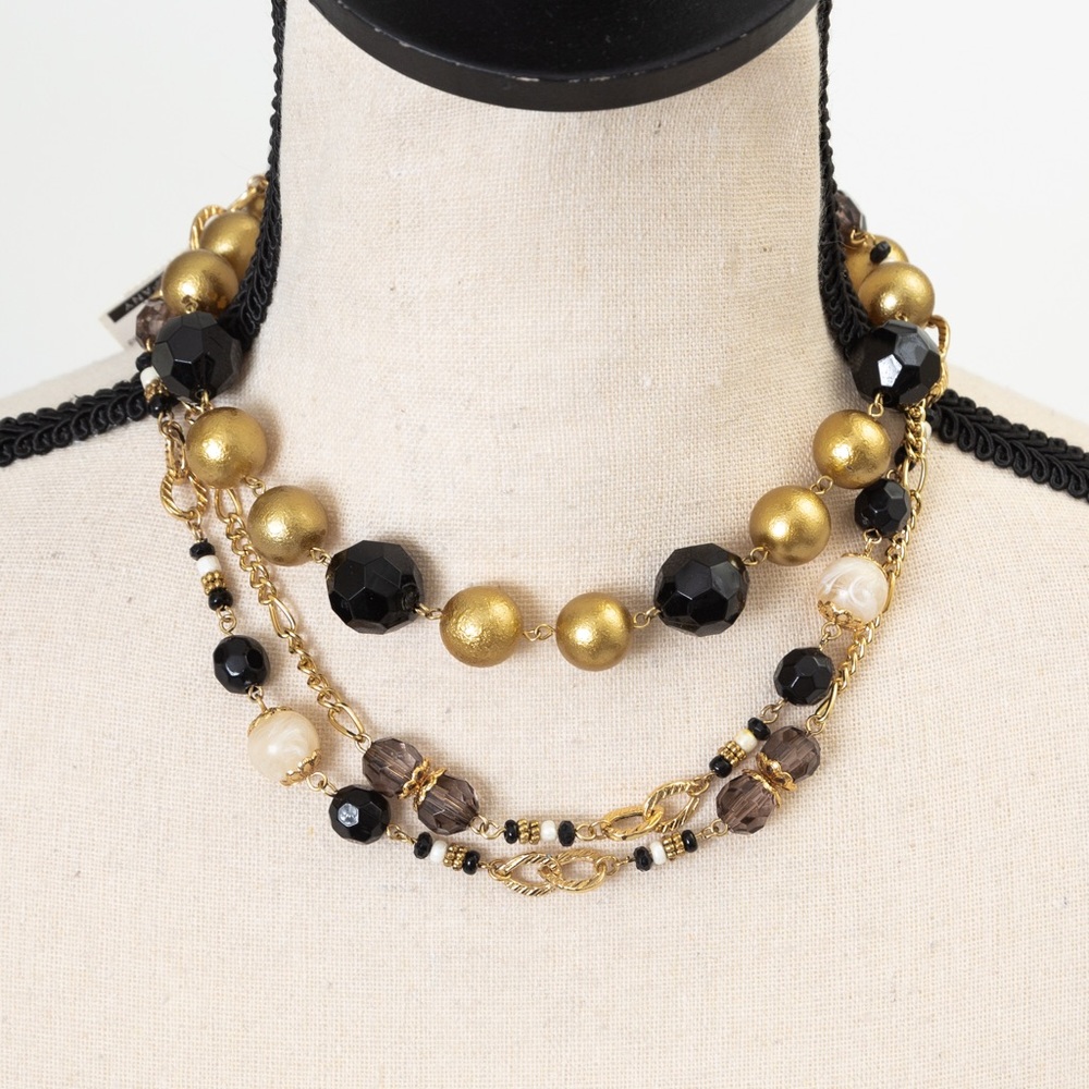 Beaded necklaces for layering metallic gold, black & ivory New York & Co